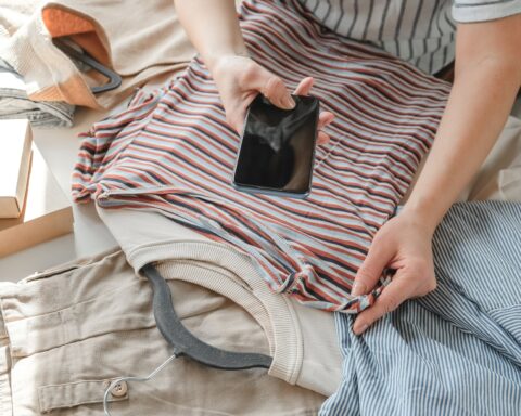 Second hand clothes, used wardrobe. Circular fashion, fast fashion, eco-friendly sustainable shopping