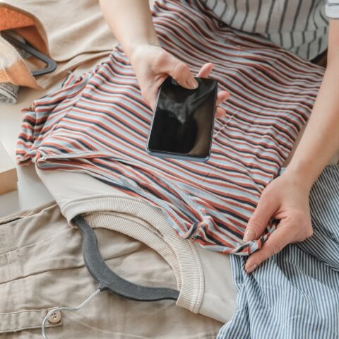 Second hand clothes, used wardrobe. Circular fashion, fast fashion, eco-friendly sustainable shopping