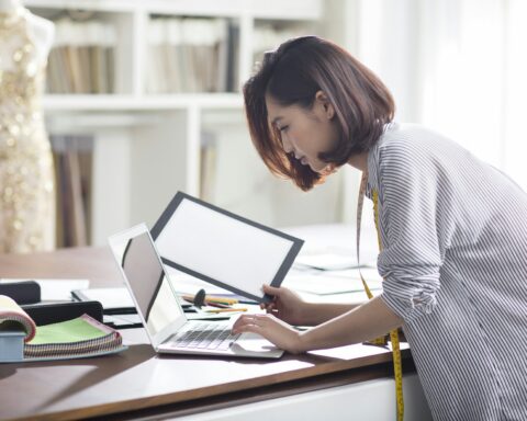 Fashion designer working in studio