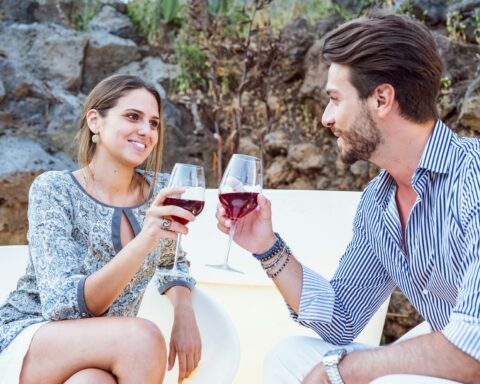 Couple dating in outdoor place, romantic couple in love dating