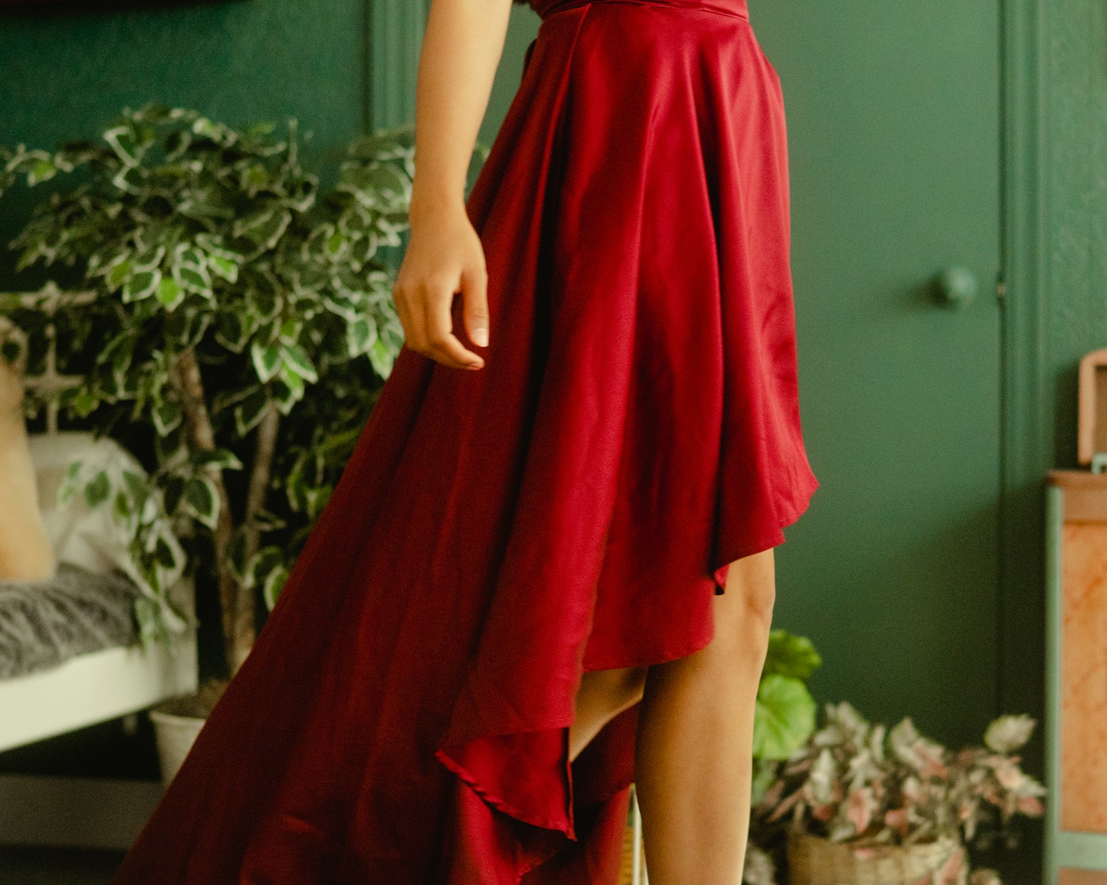 Woman in a red dress at an evening event