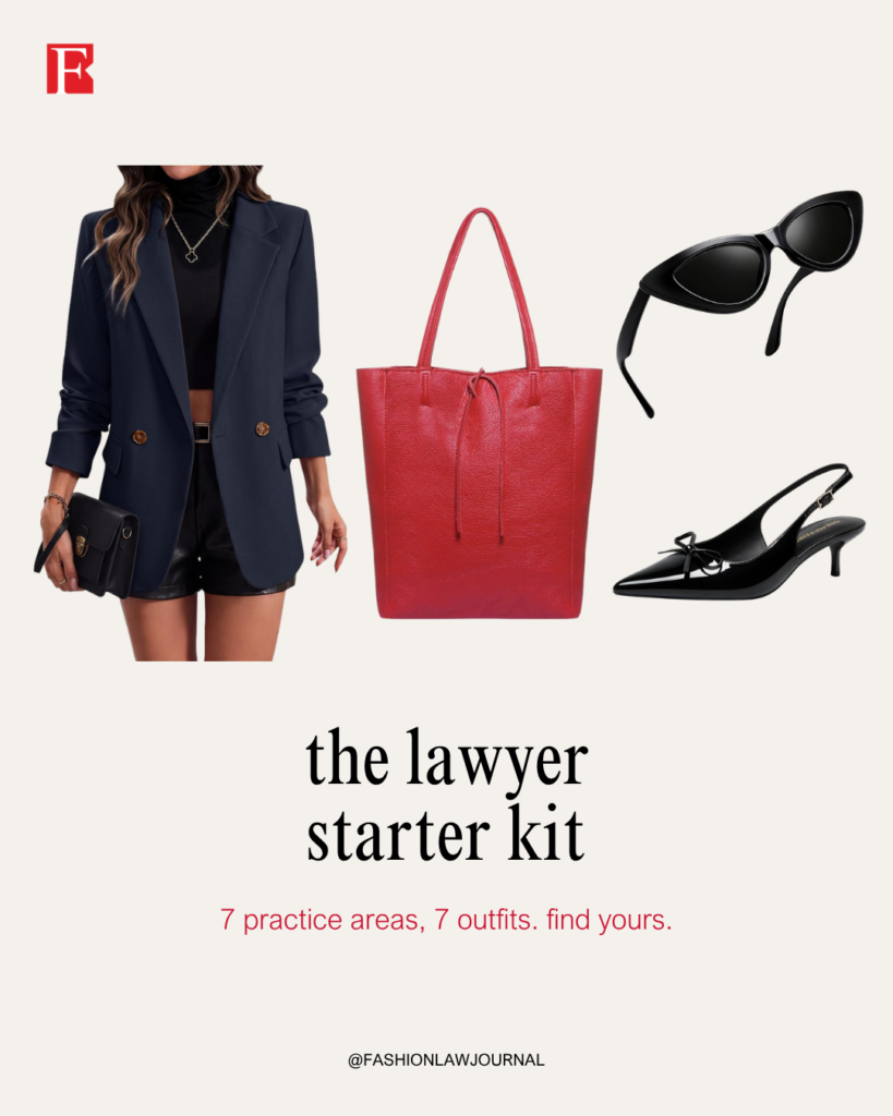 The lawyer starter kit: navy blazer, red tote, cat eye sunglasses and slingback heels